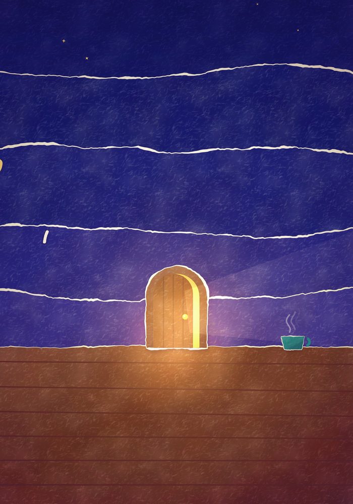 Cover of The Little Doors: a small glowing door in a night sky